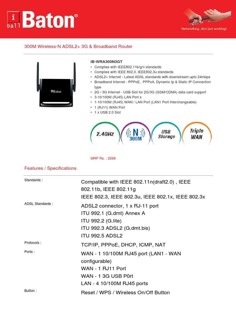 Wireless-N ADSL2+ 3G Router Specs | PDF