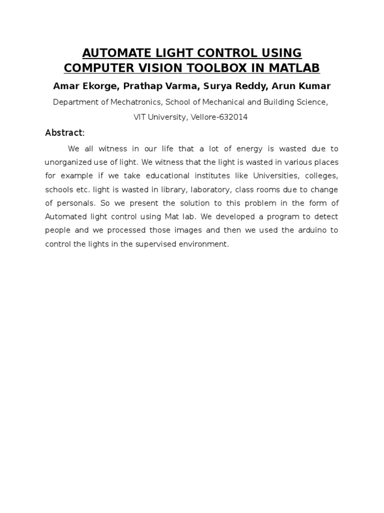 Automated Light Control with MATLAB | PDF