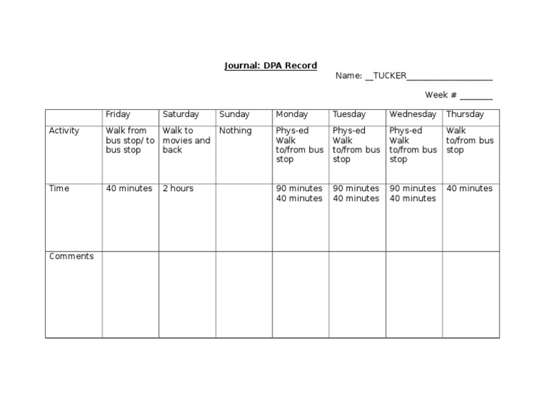 Weekly Activity Log for Tucker | PDF | Home & Garden | Wellness