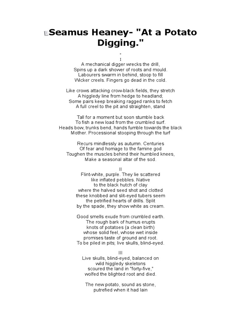 Seamus Heaney-At a Potato Digging | Potato | Plants