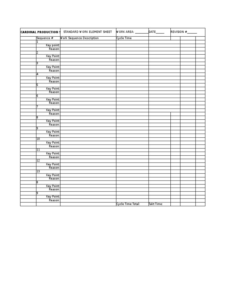 Standard Work Element Sheet | PDF