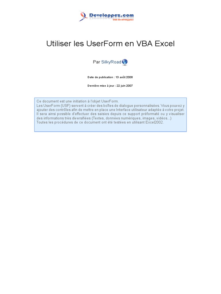 Utiliser Les UserForm en VBA Excel | PDF | Visual Basic for ...