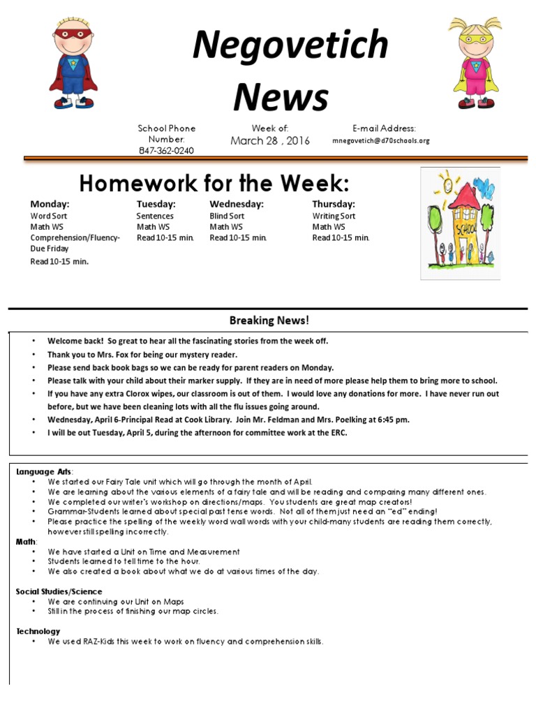 Weekly Homework and Class Updates | PDF | Language Arts & Discipline