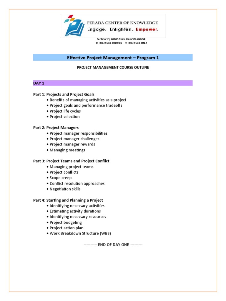 Project Management Course Outline | PDF | Project Management | Business