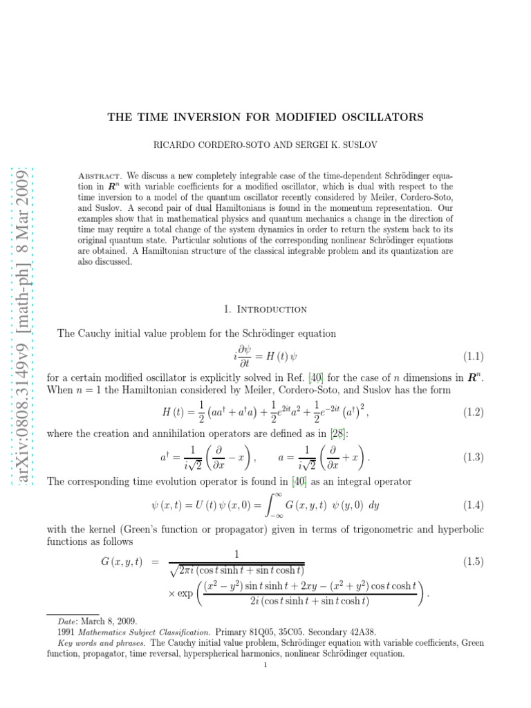 Time Inversion in Modified Oscillators | PDF | Wave Function | Quantum ...