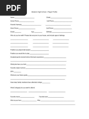 HighSchool Football -PlayerProfile Handout