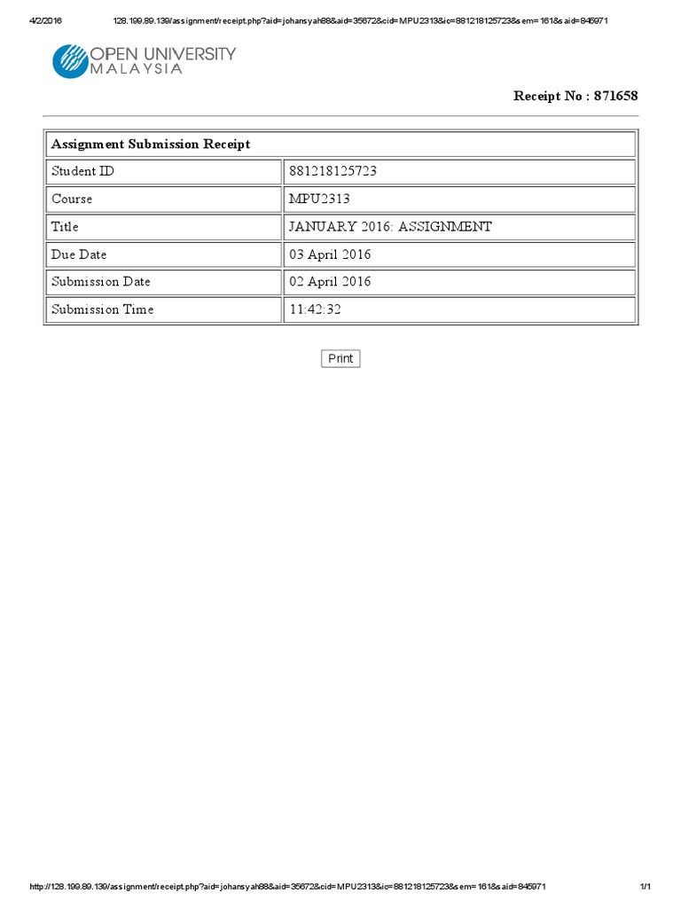 MPU2313 Assignment Submission Receipt | PDF