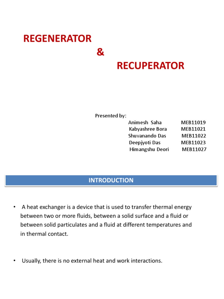 Regenerator & Recuperator PDF Physical Chemistry Thermodynamics