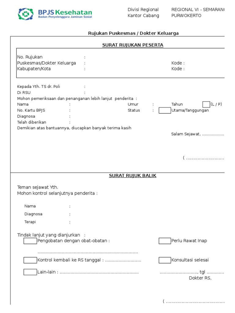 Contoh Surat Rujukan Balik BPJS | PDF | Pengembangan Diri