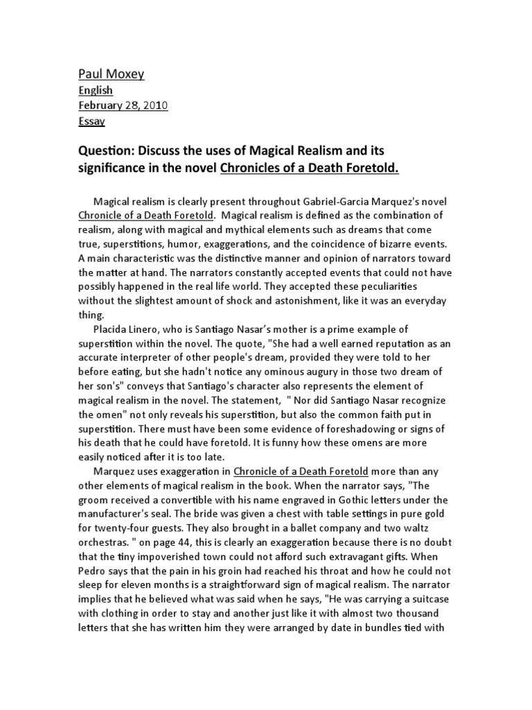 A Chronicle Of A Death Foretold Summary Chronicles of A Death Foretold Essay