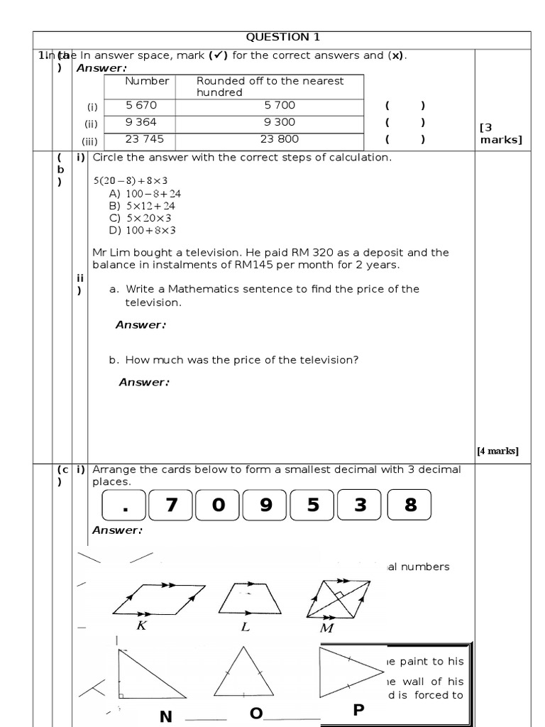 Form 1 Exam Mathematics | PDF