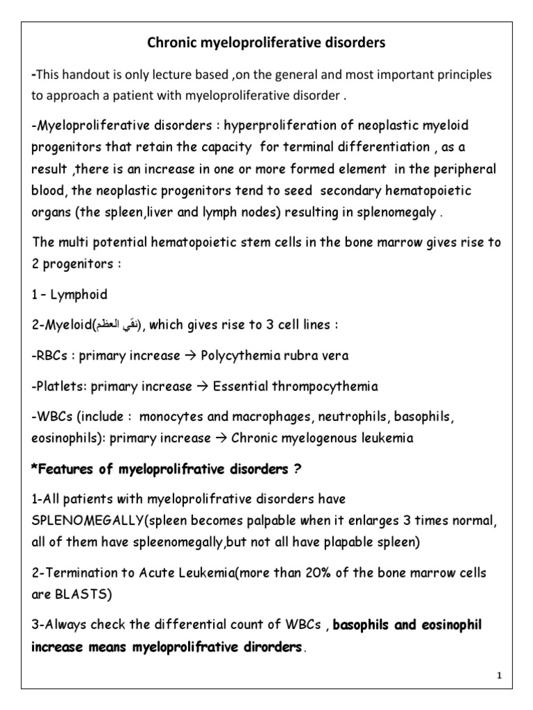 Overview of Myeloproliferative Disorders | PDF | White Blood Cell ...