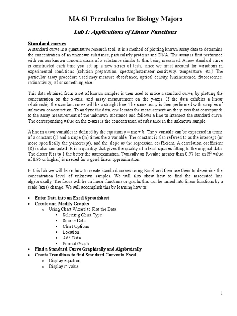 Standard Curve Lab 1 PDF Spectrophotometry Analysis