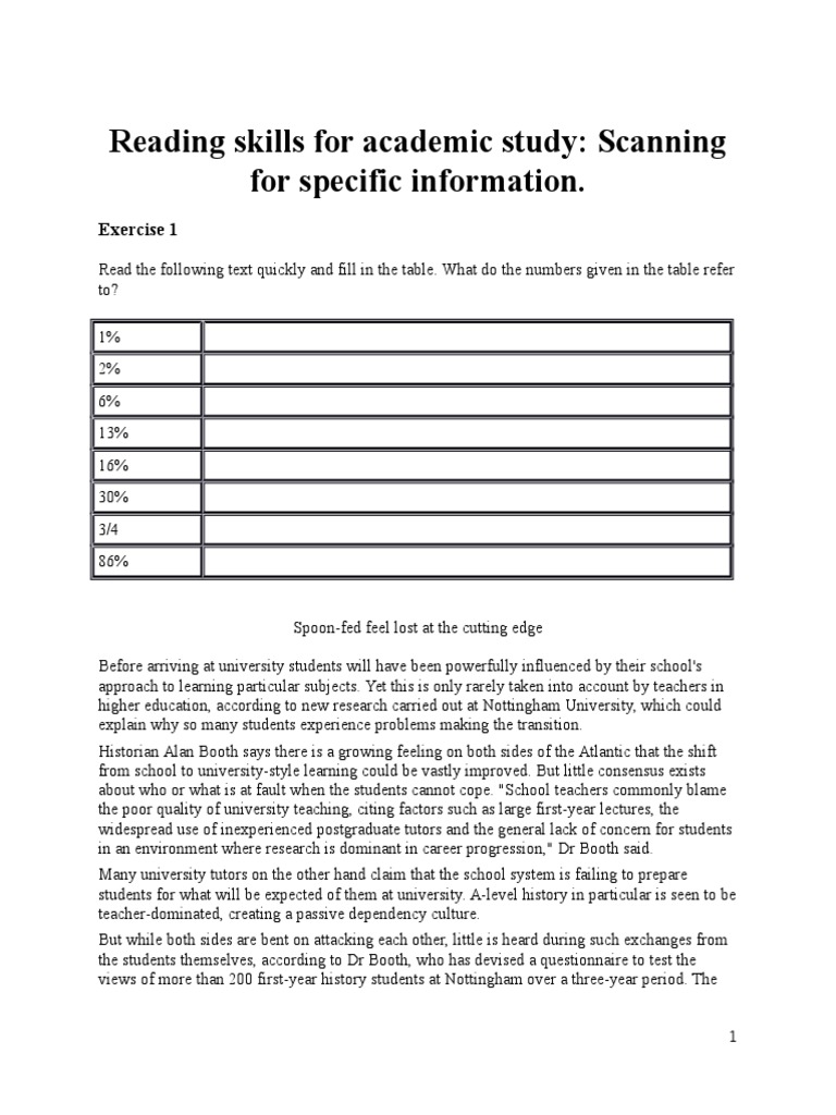 Scanning and Skimming Exercises PDF X Ray Radiation