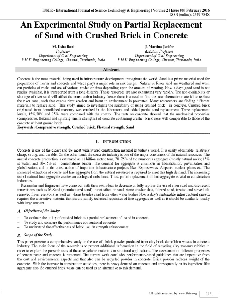 Crushed Brick as Sand Replacement in Concrete | PDF | Construction ...
