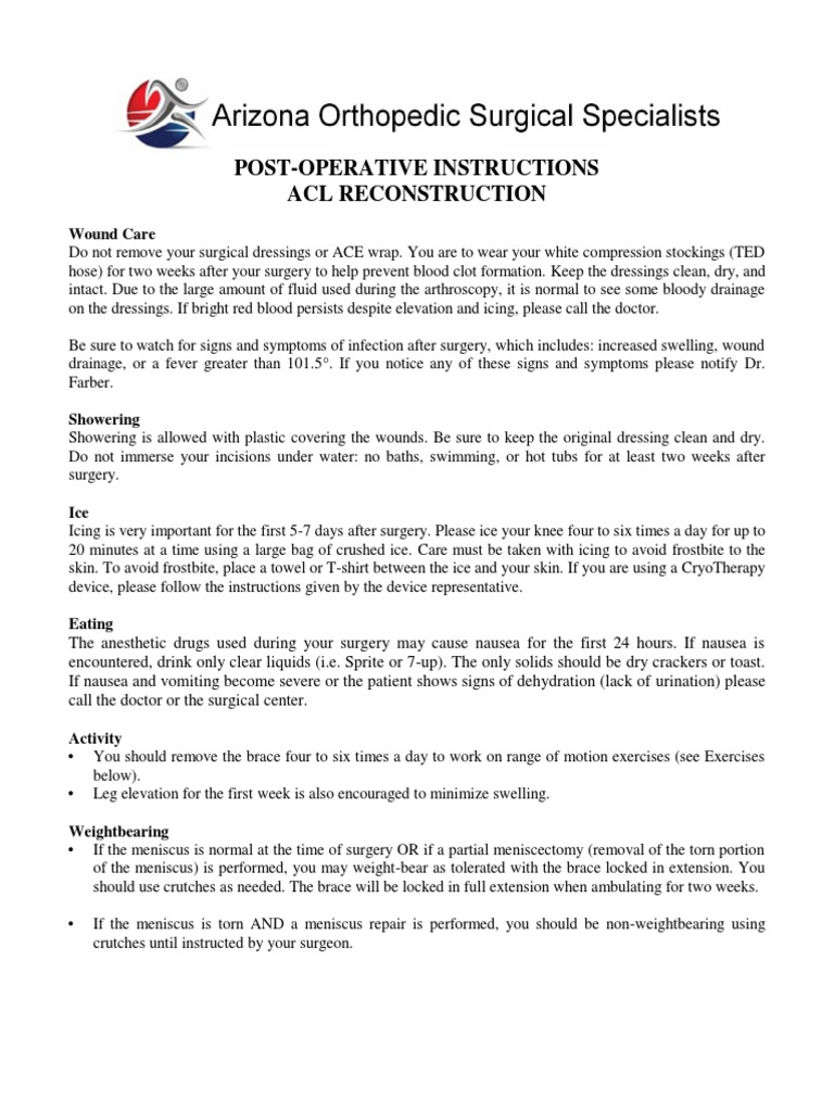 Post Op Instructions Acl Reconstruction