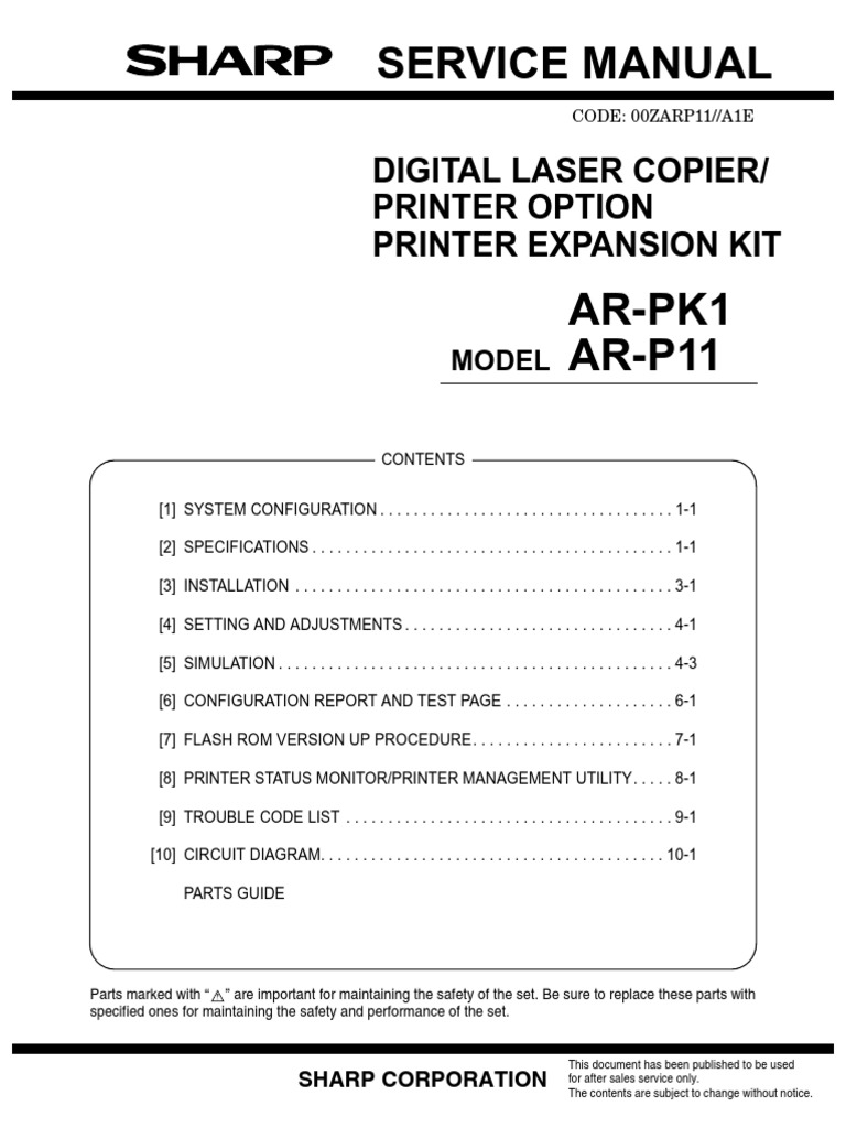Sharp AR PK1 P11 Printer Option Service Manual | Microsoft Windows |  Windows 2000