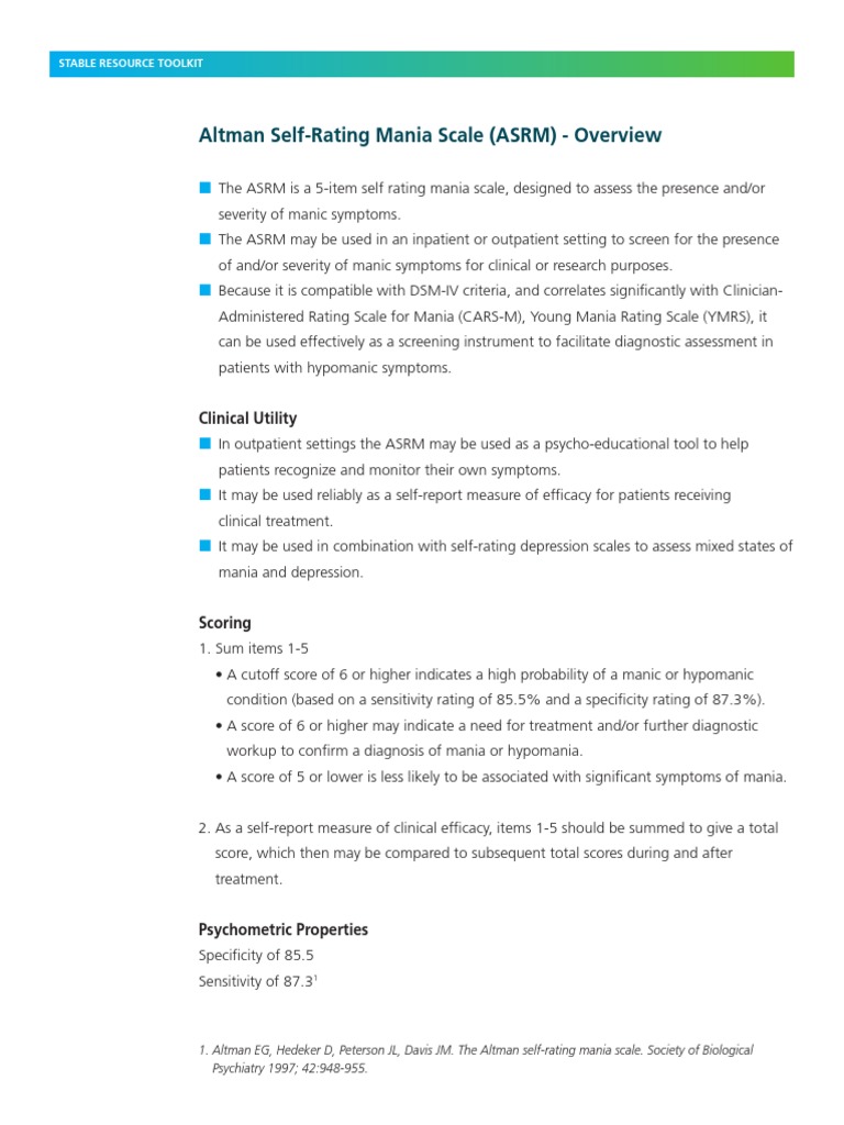 Altman Self Rating Scale | PDF | Mania | Psychiatry Related Fields