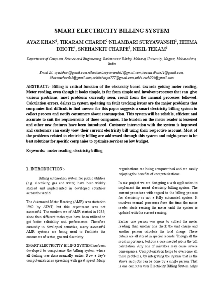 Smart Electricity Billing System Overview | PDF | Automation | Computing