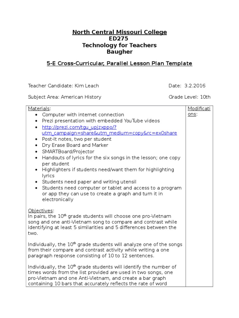 crosscurricular lesson plan Lesson Plan Cognition