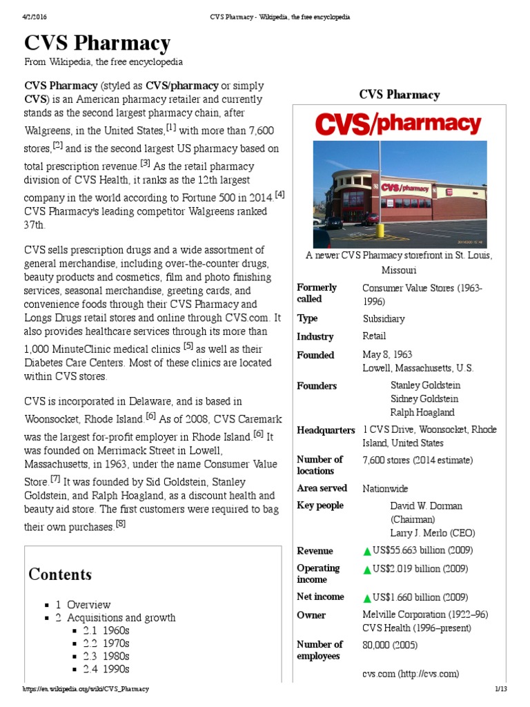 CVS Pharmacy - Wikipedia, The Free Encyclopedia | PDF | Pharmacy ...