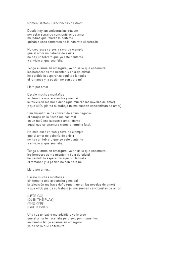 Romeo Santo Cancioncitas De Amor Letra