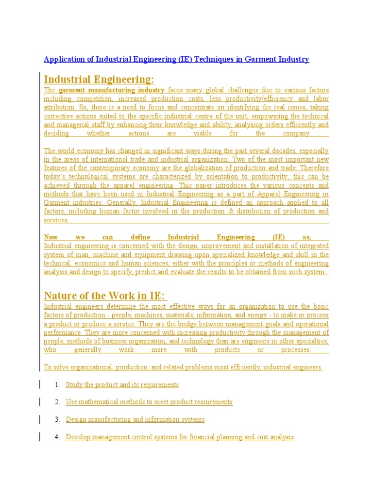 IE Techniques in Garment Industry | PDF | Industrial Engineering ...