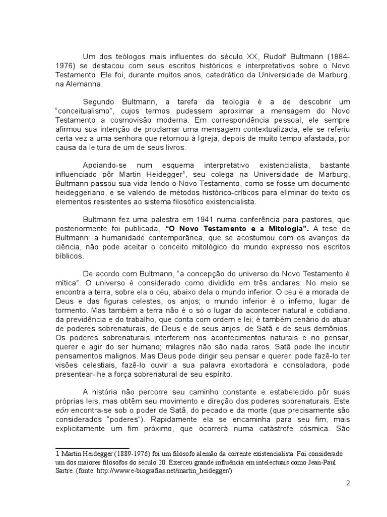 Rudolf Bultmann e a Desmitologização | PDF | Mitologia grega | Novo ...