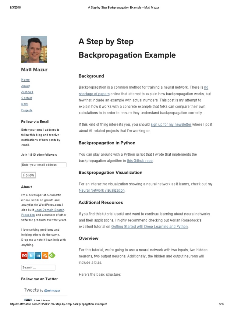 A Step by Step Backpropagation Example - Matt Mazur | PDF | Areas Of ...