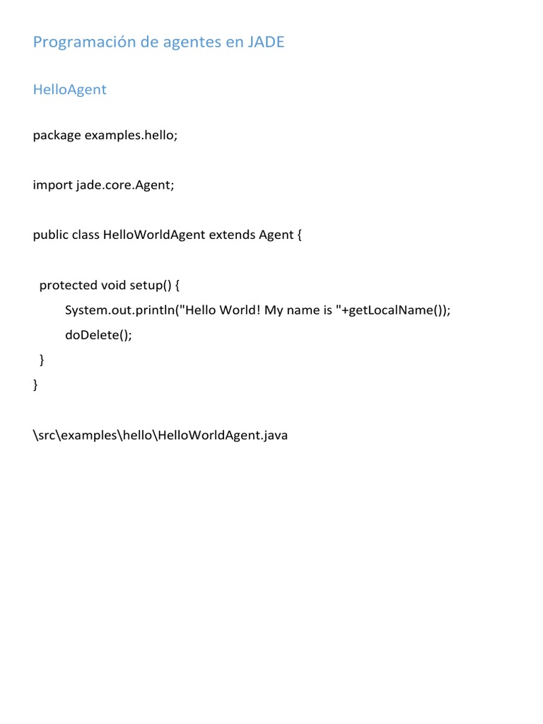 JADE Agent Programming Examples | PDF | Computer Programming | Software ...