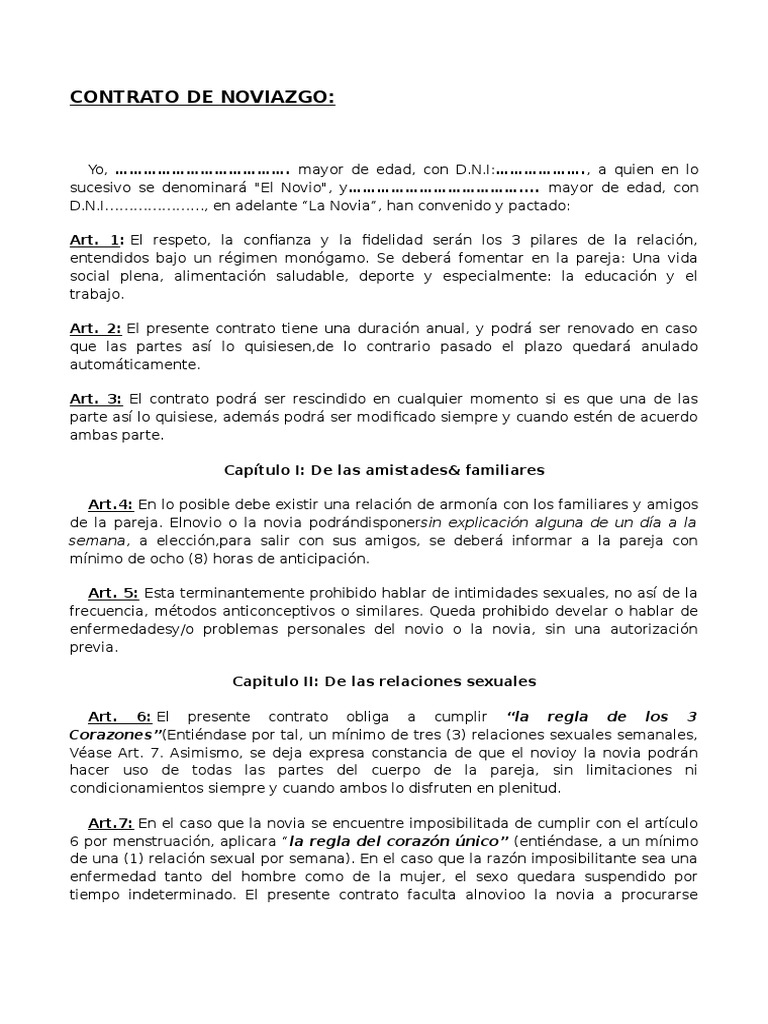Contrato Para Novios Pdf Contrato de Noviazgo | PDF | Habeas corpus | Control de la natalidad