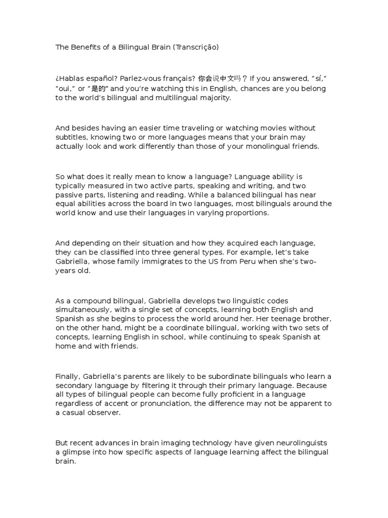 Advantages of a Bilingual Brain | PDF | Multilingualism ...