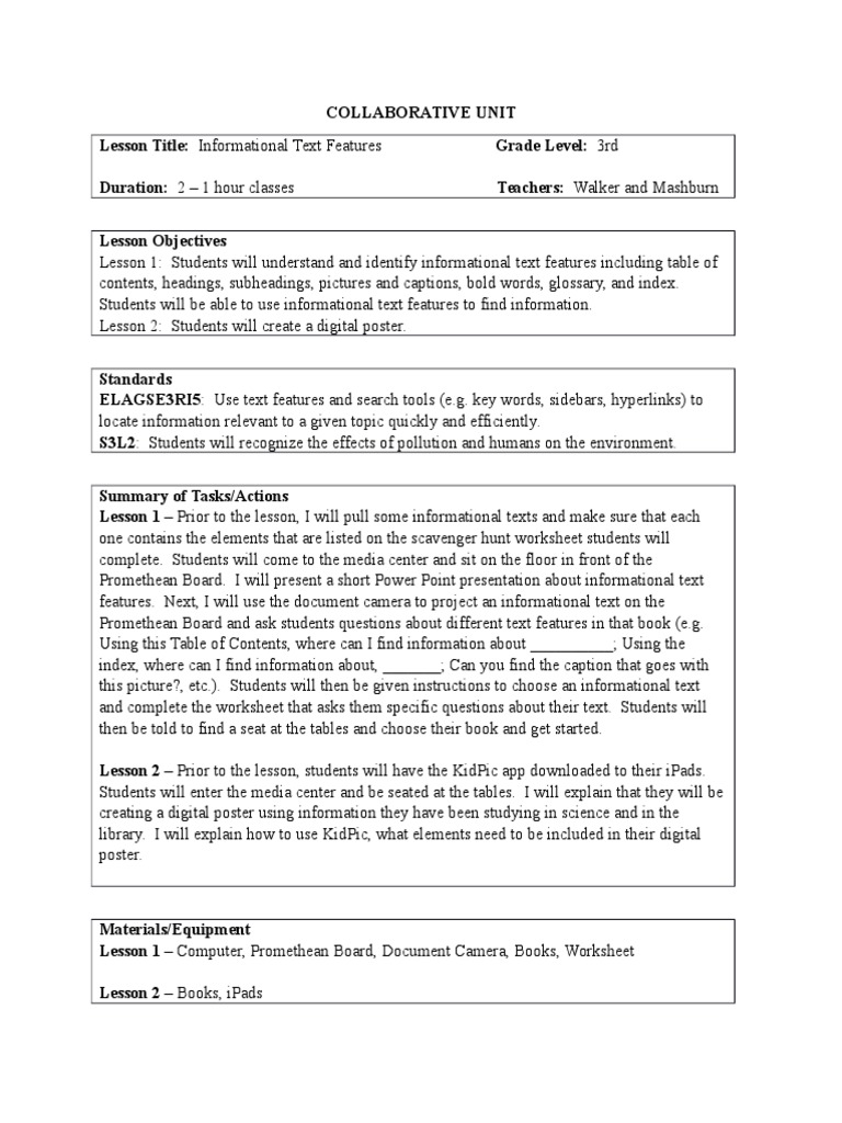 Collaborative Unit Lesson Plan | PDF | Search Engine Indexing | Lesson Plan