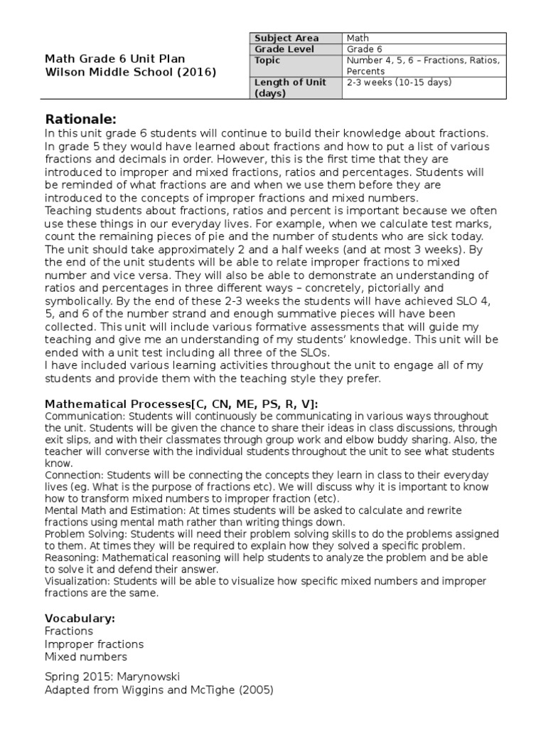 Grade 6 Math Unit: Fractions & Ratios | PDF | Fraction (Mathematics ...