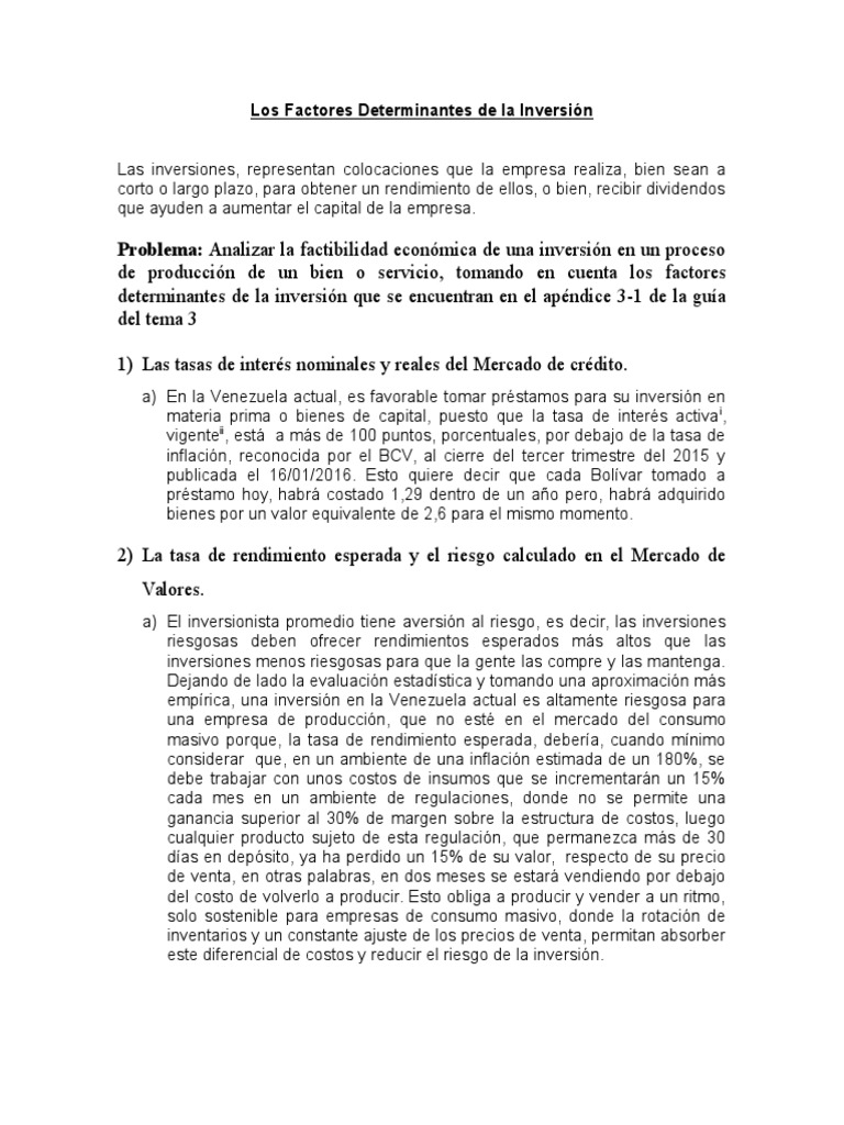 Los Factores Determinantes de La Inversión | PDF | Inflación | Inversiones