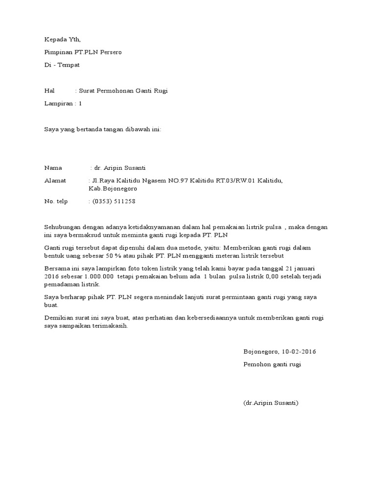 Contoh Format Surat Ganti Rugi Akuempunyacerita