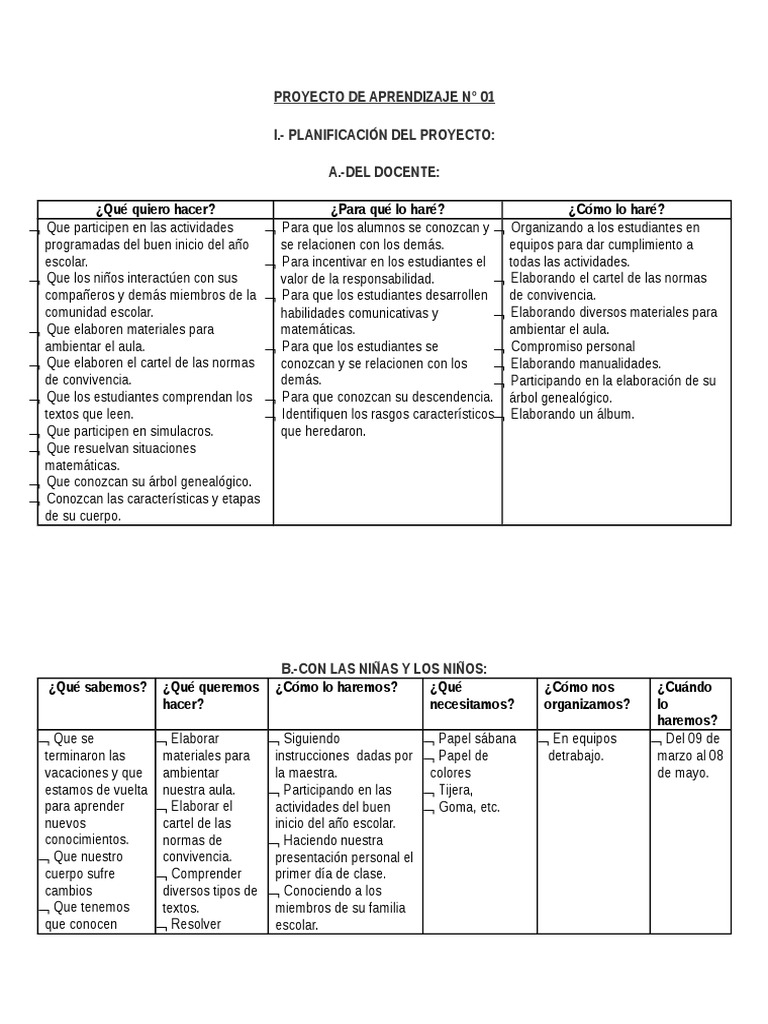 Proyecto de Aprendizaje Tercer Grado | PDF | Aprendizaje | Educación ...