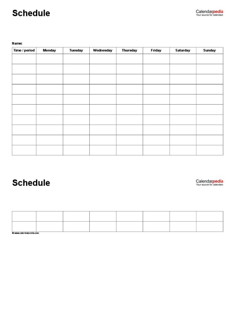 Weekly Schedule Template Download | PDF