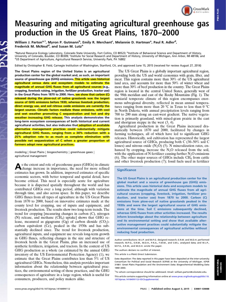 GHG Emissions in US Great Plains Agriculture | PDF | Greenhouse Gas ...