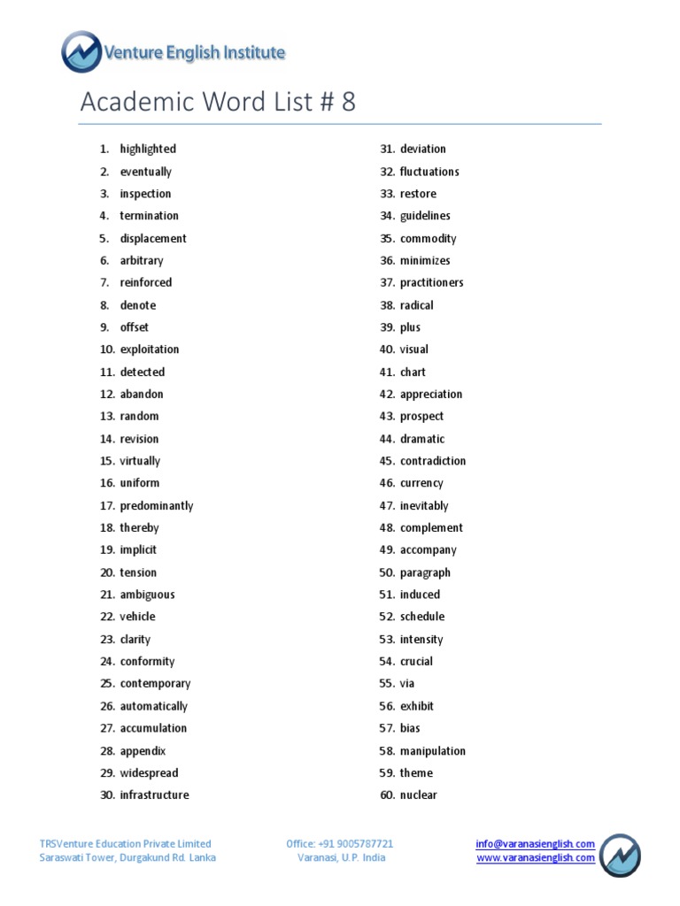 Academic Word List 8