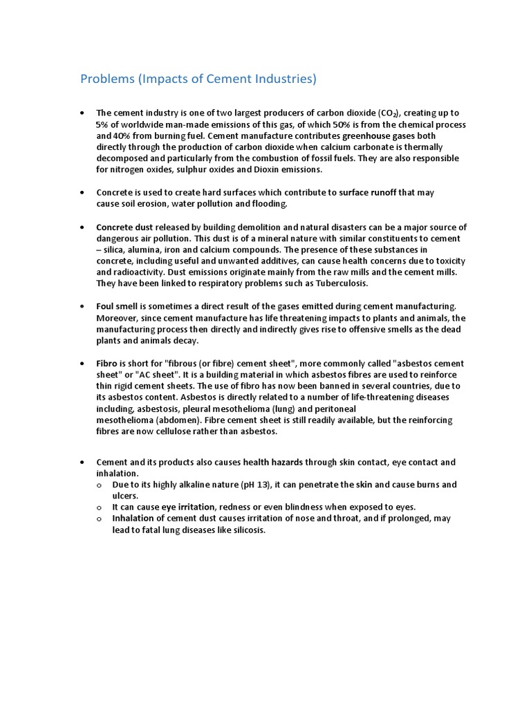 Cement Industry Environmental Impacts | PDF | Cement | Air Pollution