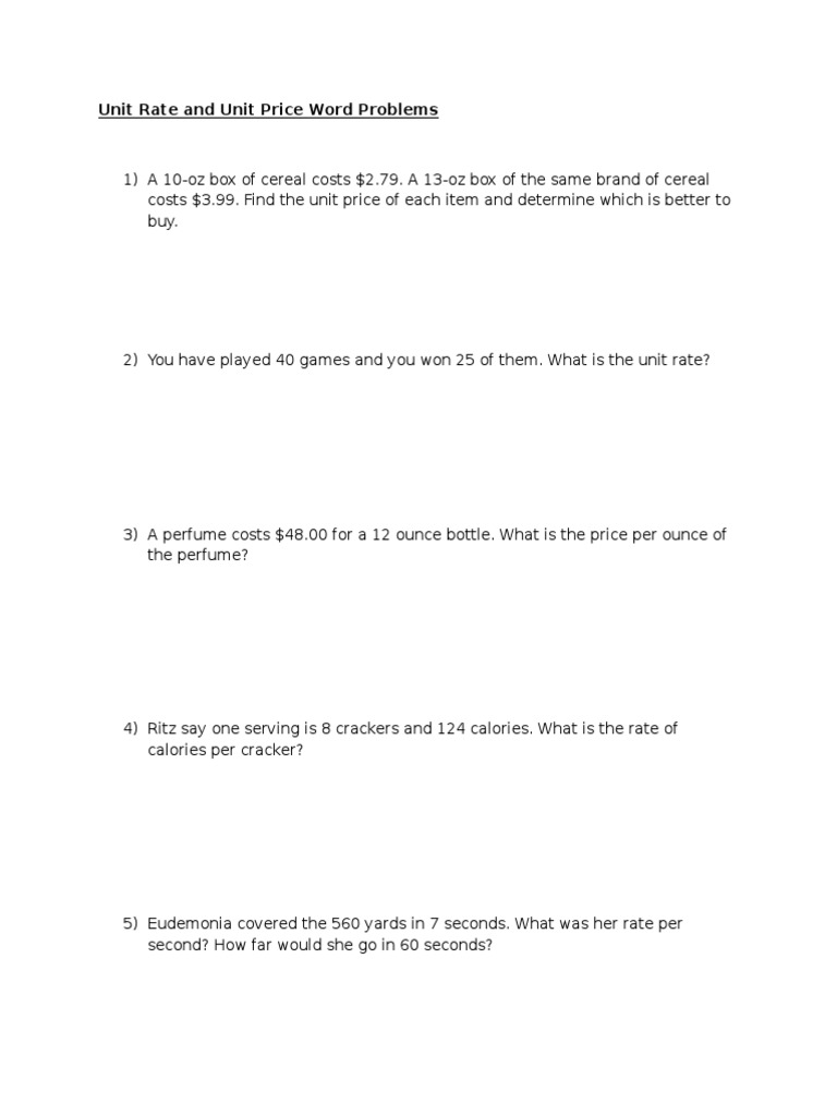 Unit Rate and Price Problem Examples | PDF