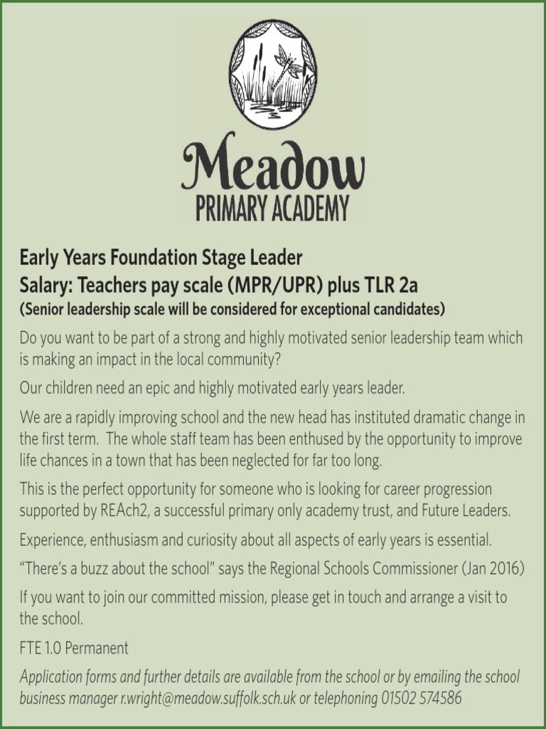 Early Years Foundation Stage Leader Salary: Teachers Pay Scale (MPR/UPR ...