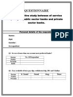 Questionnaire: A Comparative Study Between of Service Quality of Public Sector Banks and Private Sector Banks