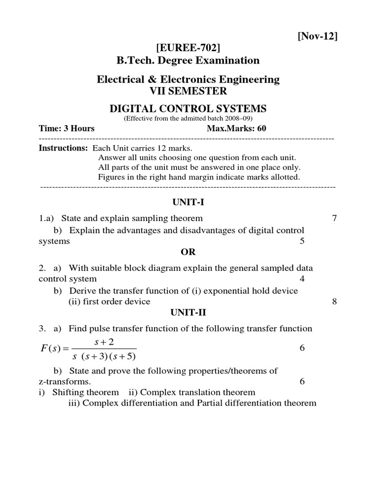 Digital Control Systems Exam Paper | PDF | Science & Mathematics