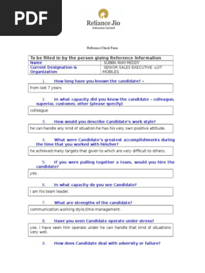 RJIL Reference Check Form