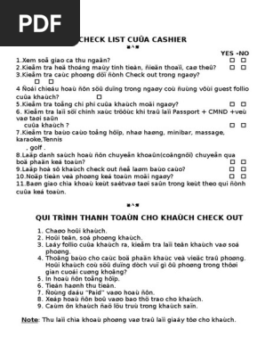 Check List of Cashier(r)