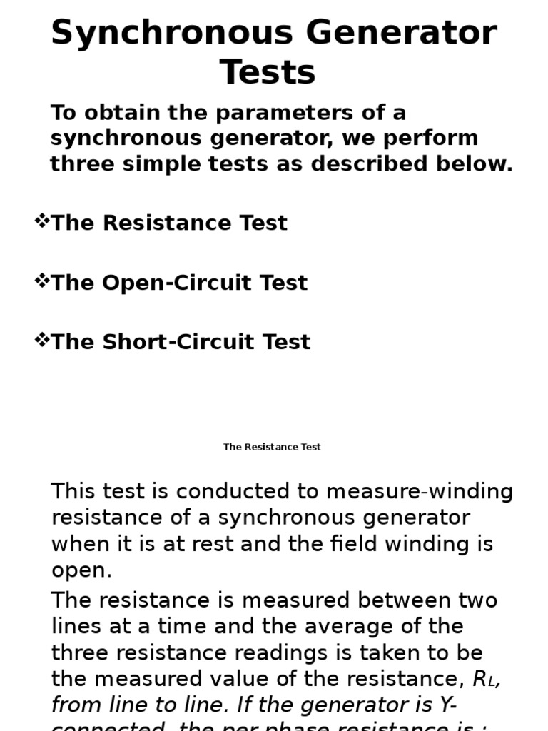 Synchronous Generator Testing Methods | PDF | Science & Mathematics ...