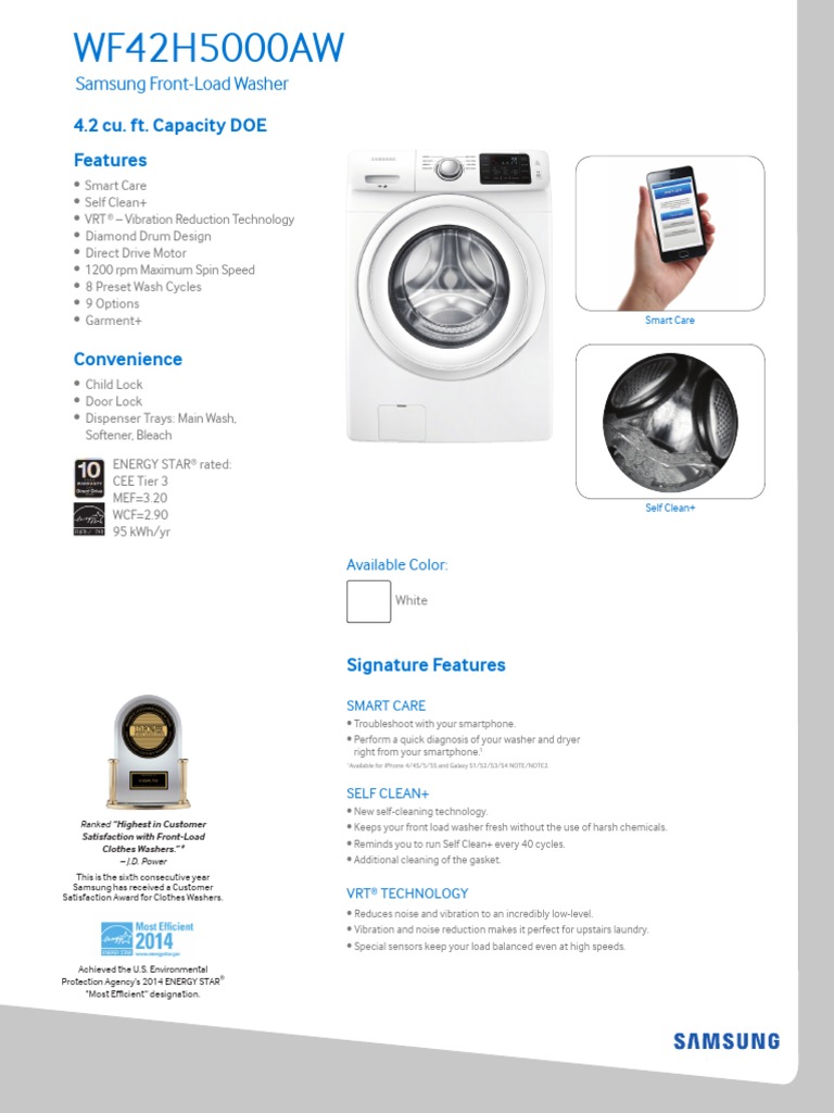 Samsung WF42H5000AW Washer Overview | PDF | Washing Machine | Clothes Dryer