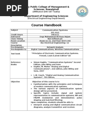 Course Outline Communication System Modulation Multiplexing
